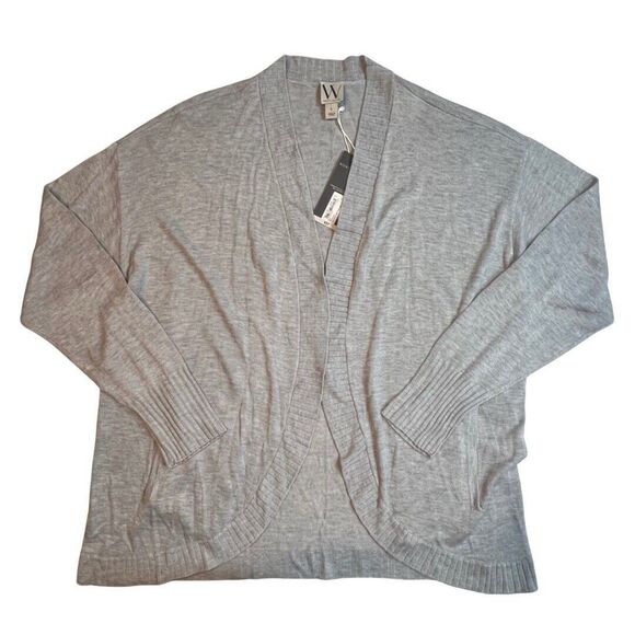 Worthington Cardigan Womens Large Gray Long Rib Open Front Pockets Soft Sweater - Picture 7 of 11